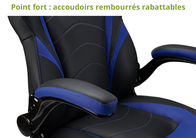 Chaise Gaming NITRO Accoudoirs Rabattables En Cuir Noir Et Bleu